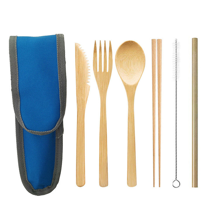 Portable Travel Bamboo Cutlery Cutlery Stainless Steel Straw Chopsticks Cutlery Set