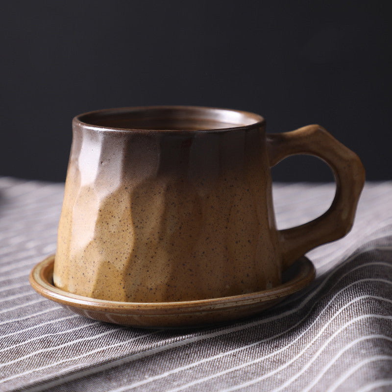Japanese Retro Ceramic Coffee Cup And Saucer Set Creative Souvenir Cup Afternoon Tea Mug Stoneware Coffee Cup