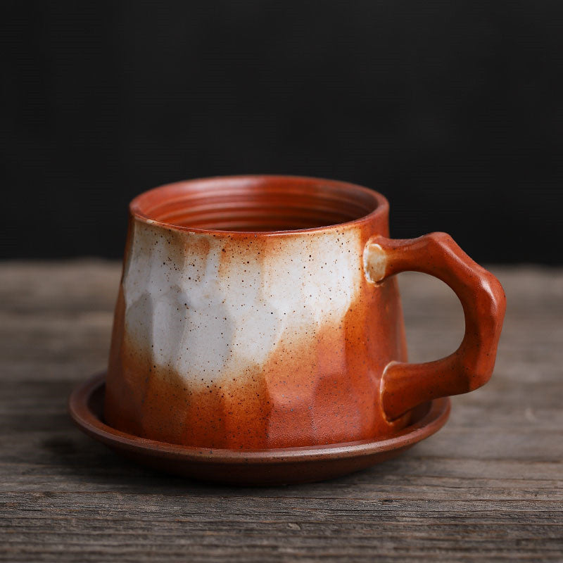 Japanese Retro Ceramic Coffee Cup And Saucer Set Creative Souvenir Cup Afternoon Tea Mug Stoneware Coffee Cup
