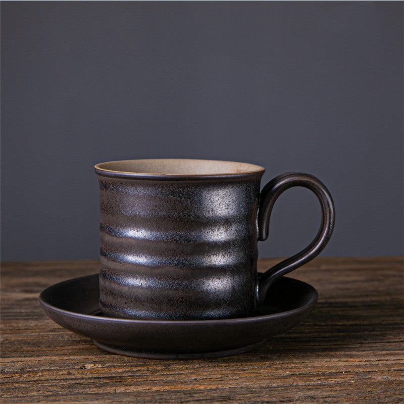 Japanese Retro Ceramic Coffee Cup And Saucer Set Creative Souvenir Cup Afternoon Tea Mug Stoneware Coffee Cup