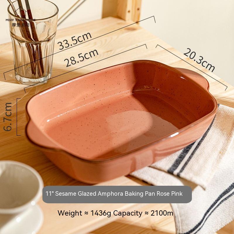 Baked Rice Tray Ceramic Baking Bowl With Two Ears Household Microwave Plate