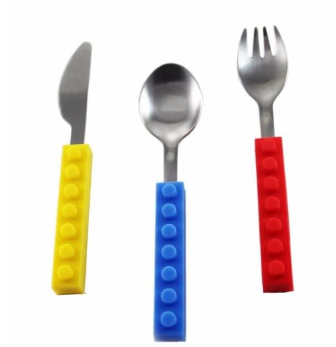 3PCS Creative Bricks Silicone Stainless Steel Portable Travel Kids Cutlery Fork Picnic Set Gift For CHild Dinnerware