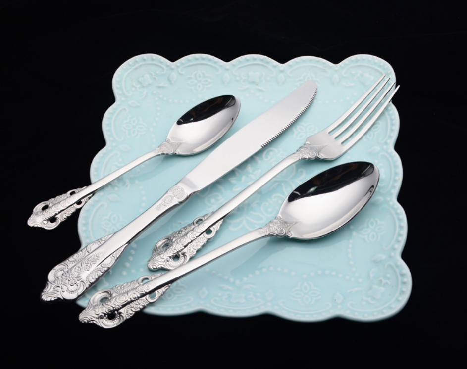 European-Style Tableware Palace Retro Carved Steak Cutlery Spoon Coffee Small Spoon Dessert Spoon Hotel Cutlery Spoon Set