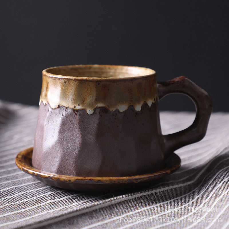 Japanese Retro Ceramic Coffee Cup And Saucer Set Creative Souvenir Cup Afternoon Tea Mug Stoneware Coffee Cup