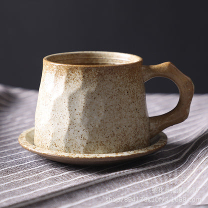 Japanese Retro Ceramic Coffee Cup And Saucer Set Creative Souvenir Cup Afternoon Tea Mug Stoneware Coffee Cup