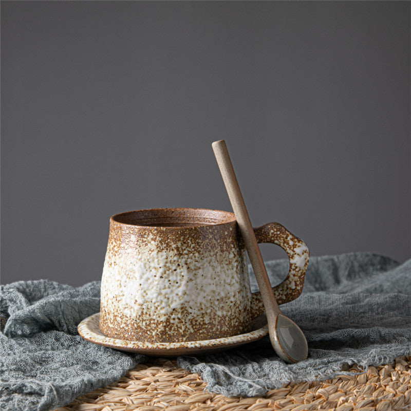 Japanese Retro Ceramic Coffee Cup And Saucer Set Creative Souvenir Cup Afternoon Tea Mug Stoneware Coffee Cup