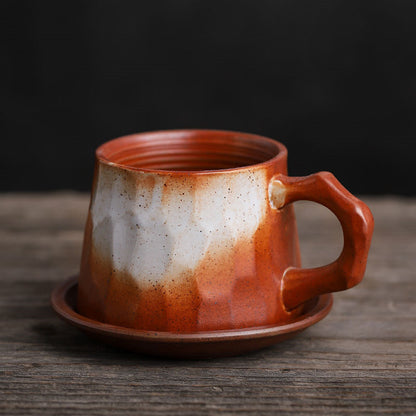 Japanese Retro Ceramic Coffee Cup And Saucer Set Creative Souvenir Cup Afternoon Tea Mug Stoneware Coffee Cup
