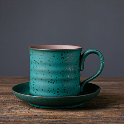 Japanese Retro Ceramic Coffee Cup And Saucer Set Creative Souvenir Cup Afternoon Tea Mug Stoneware Coffee Cup