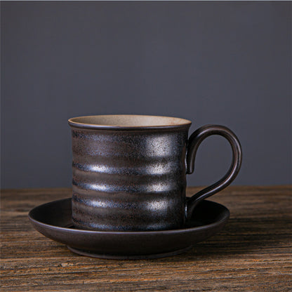 Japanese Retro Ceramic Coffee Cup And Saucer Set Creative Souvenir Cup Afternoon Tea Mug Stoneware Coffee Cup