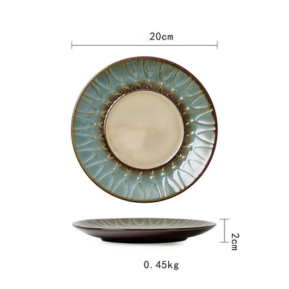Ceramic Plate Flat Plate Creative Dish Plate Japanese Vintage Tableware
