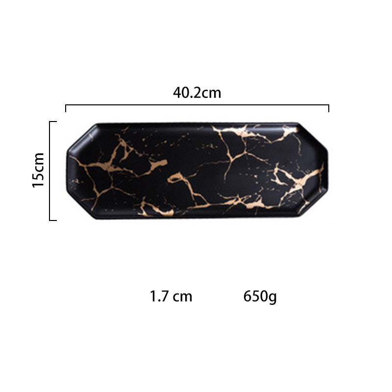 Light luxury style marble and gold irregular ceramic tray