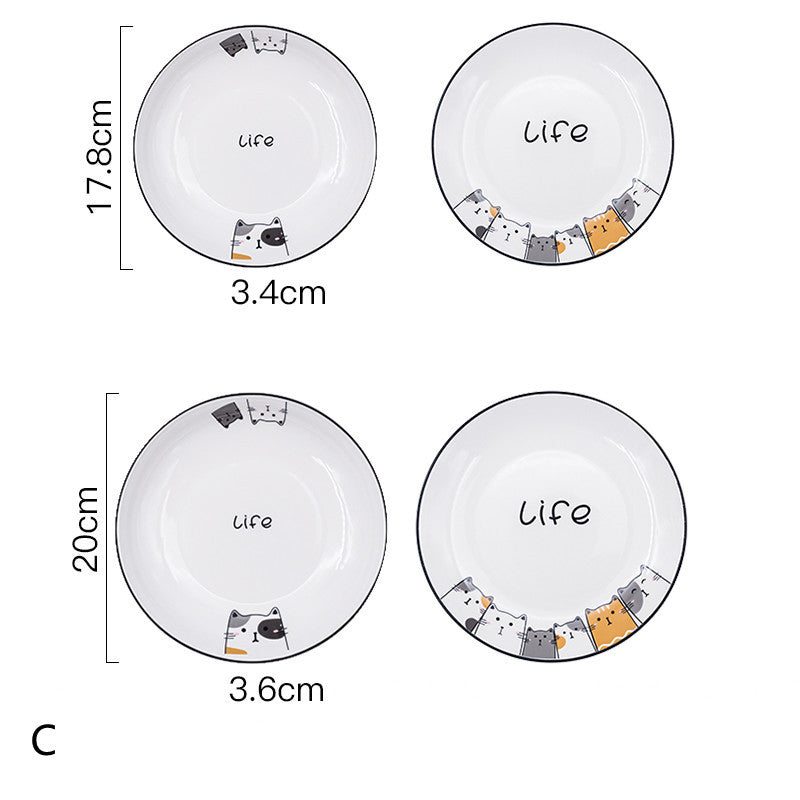 Cat Plate Vegetable Plate Deep Plate Household Ceramic