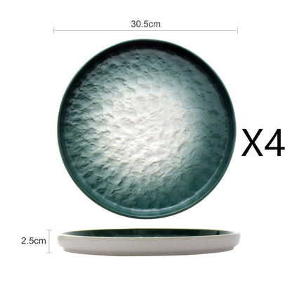 Gradient Emerald Steak Plate Stone Pattern Pasta Plate Western Plate Round Plate Restaurant Home