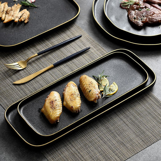 Household Simple Black Frosted Ceramic Dish